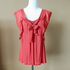 Deletta Flutter-Sleeve Tie-Front Top